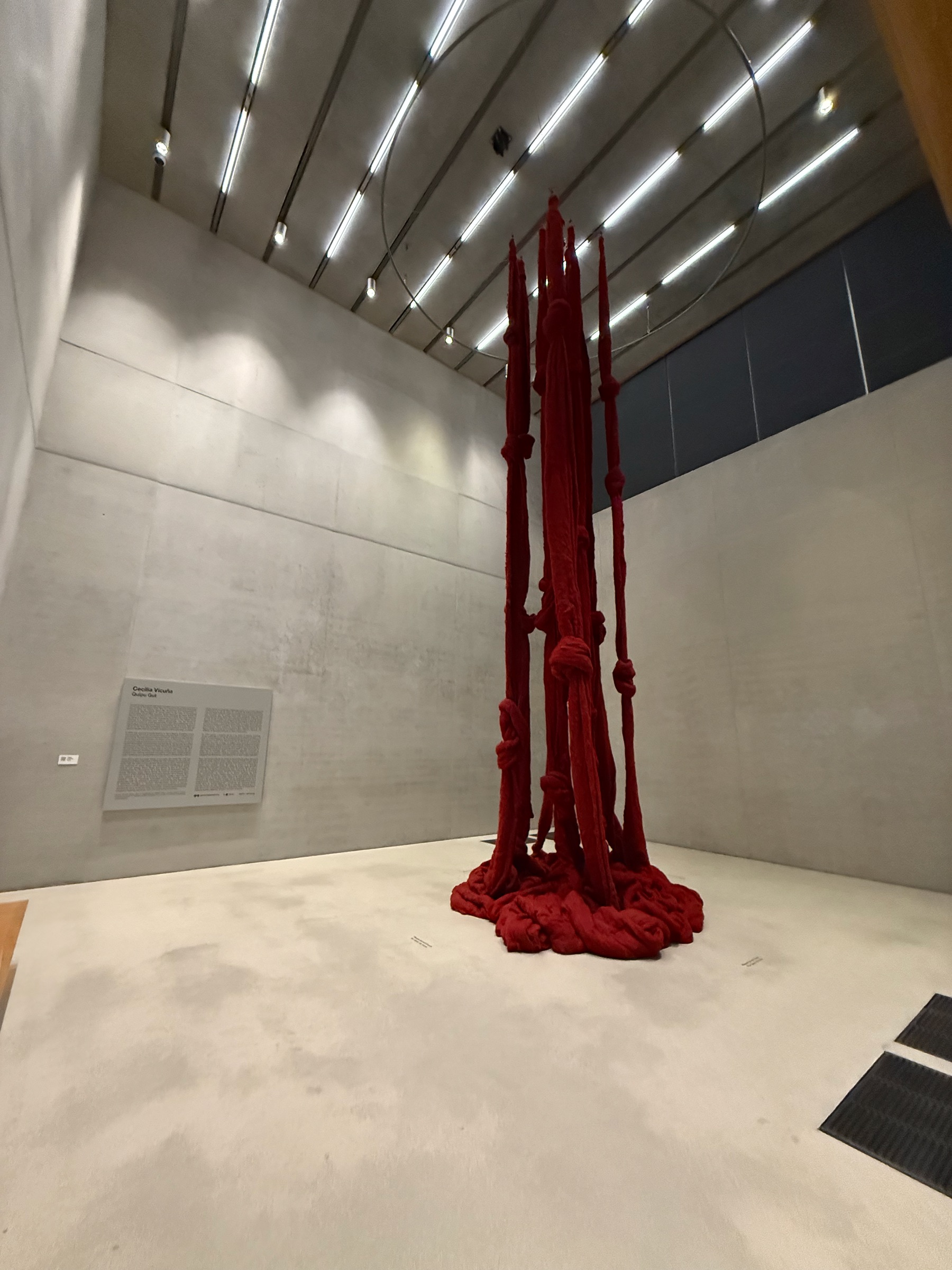 Red textile sculpture installation, Gallery A2
